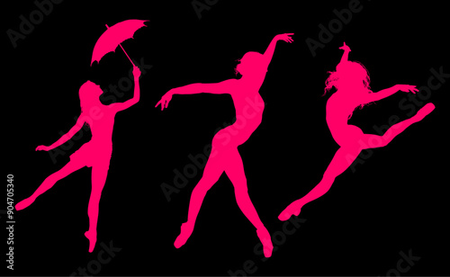baile, danza, silueta, bailarina, danza ritmica, silueta, deporte, ballet, vector, ballet, movimiento
