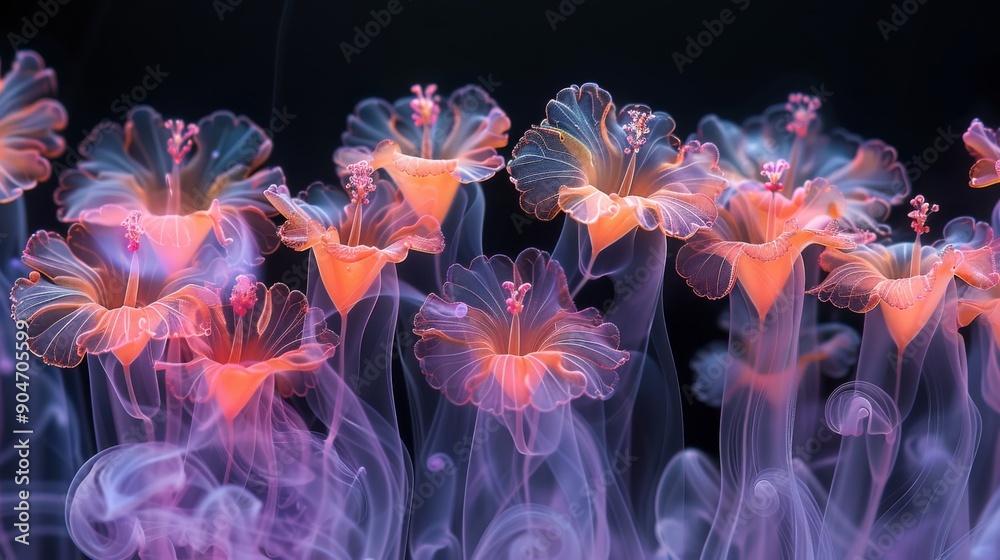Obraz premium The Beautiful Ethereal Jellyfish Float Gracefully, Illuminated in a Variety of Colors