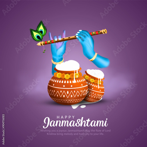 Happy Krishna Janmashtami calligraphy Lord Shree Krishna hand drawn vector illustration for social media banner, poster design.