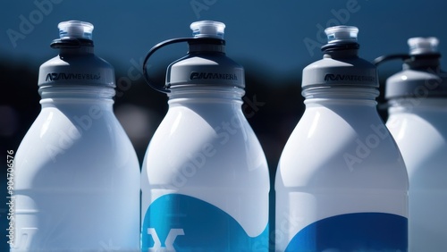 several sports bottles