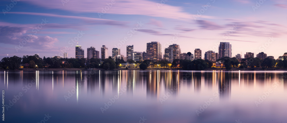 Fototapeta premium Tranquil City Waterfront at Twilight