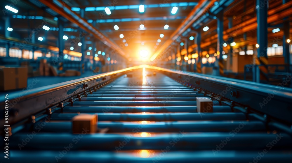 Conveyor Belt in Warehouse with Sunlight Conveyor Belt in Warehouse with Sunlight