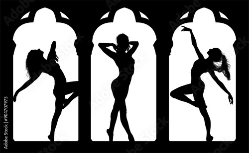 baile, danza, silueta, bailarina, danza ritmica, silueta, deporte, ballet, vector, ballet, movimiento, ventanal, contraluz