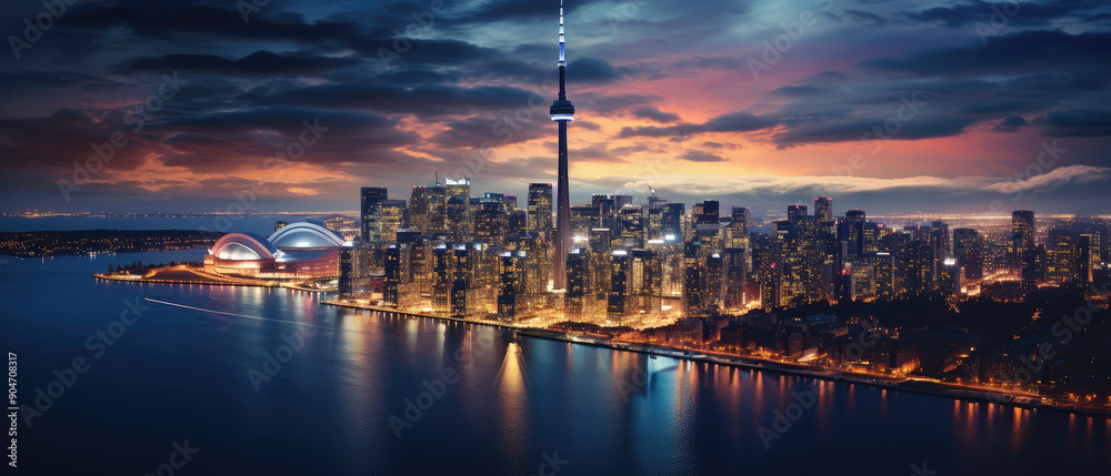 Fototapeta premium Twilight Majesty Over Urban Waterfront