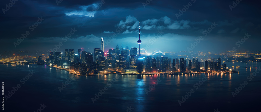 Fototapeta premium Urban Dreamscape: Glowing Metropolis at Twilight
