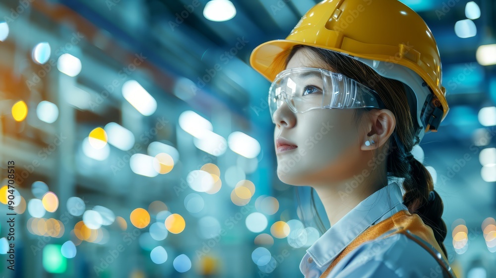 Female Engineer in Hard Hat at Industrial Facility Female Engineer in Hard Hat at Industrial Facility