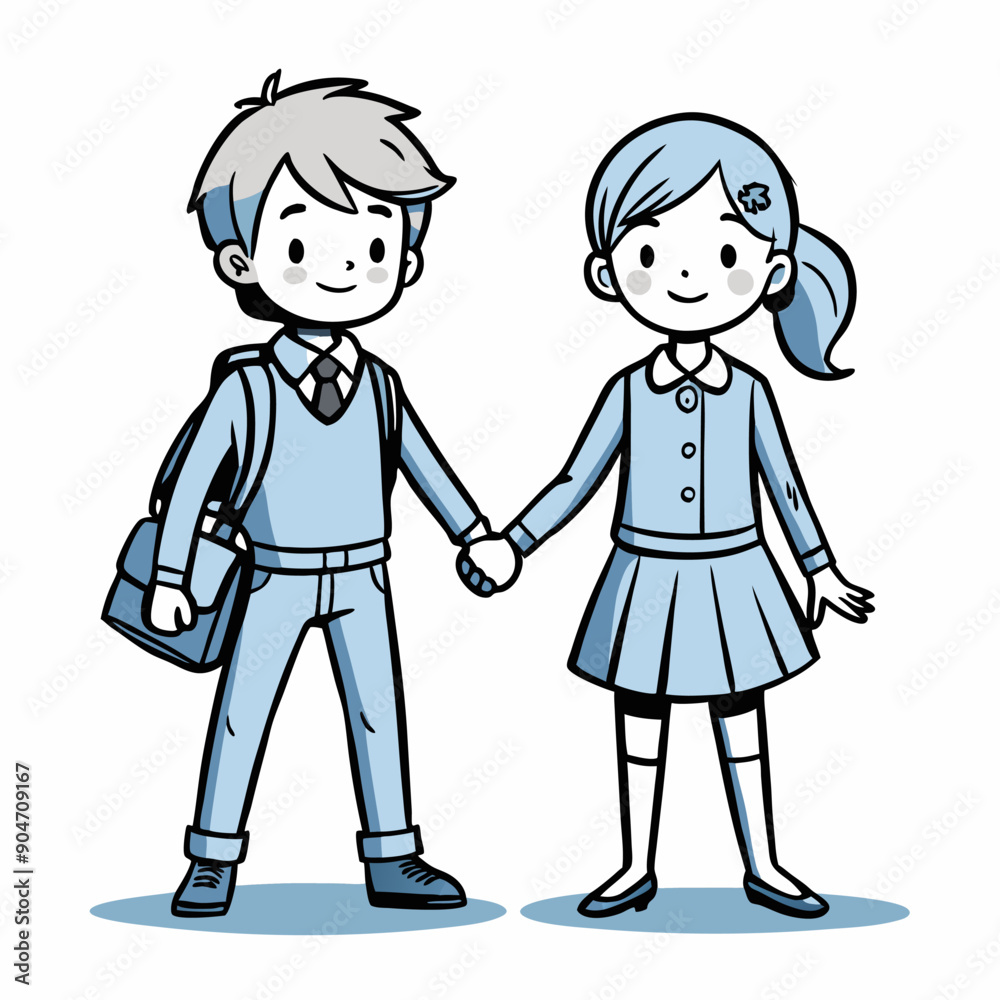 Back to school. Boy and girl holding hands. EPS version. Back to school. Boy and girl holding hands. EPS version.