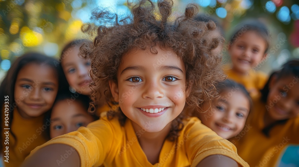 Joyful Group of Diverse Children Taking a Group Selfie, Highlighting Cheerful Expressions and Playful Atmosphere Joyful Group of Diverse Children Taking a Group Selfie, Highlighting Cheerful Expressions and Playful Atmosphere
