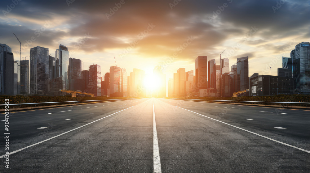 Fototapeta premium Empty Urban Highway at Sunrise