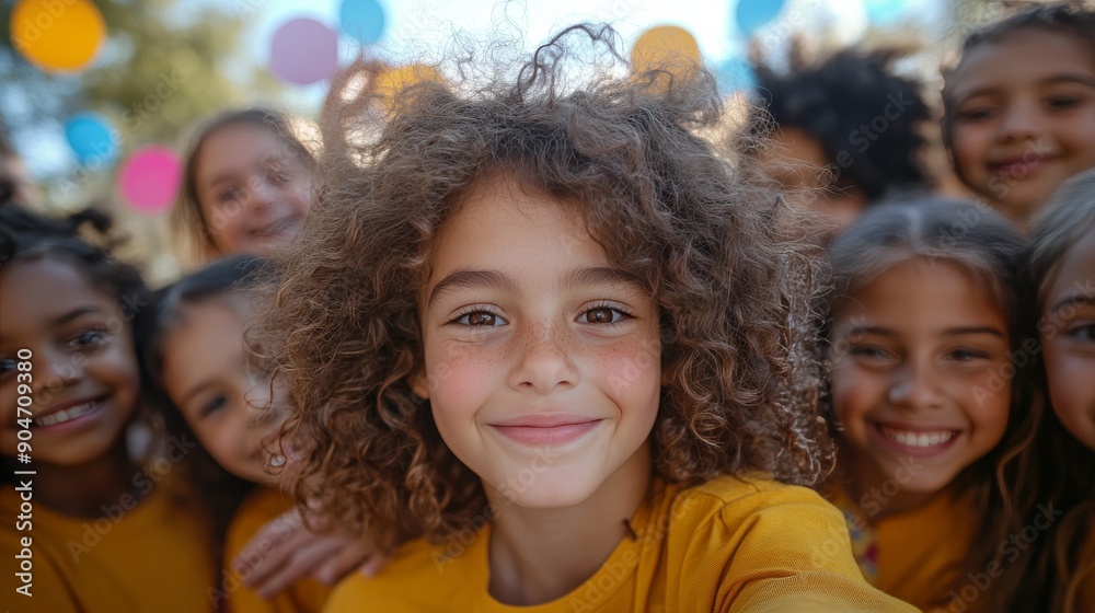 Joyful Group of Diverse Children Taking a Group Selfie, Highlighting Cheerful Expressions and Playful Atmosphere Joyful Group of Diverse Children Taking a Group Selfie, Highlighting Cheerful Expressions and Playful Atmosphere