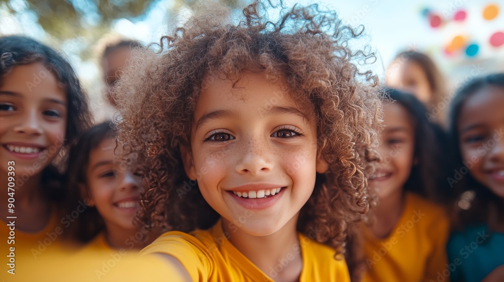 Joyful Group of Diverse Children Taking a Group Selfie, Highlighting Cheerful Expressions and Playful Atmosphere Joyful Group of Diverse Children Taking a Group Selfie, Highlighting Cheerful Expressions and Playful Atmosphere