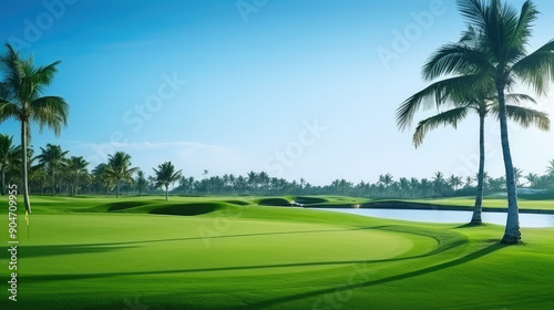 Wallpaper Mural Serene Golf Course with Palm Trees and Lake Torontodigital.ca