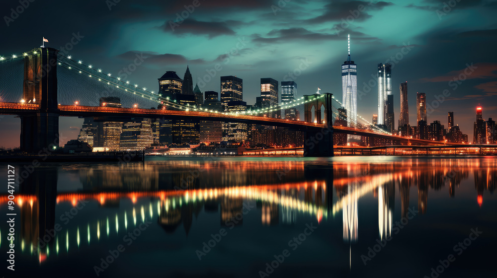 Fototapeta premium Illuminated City Skyline at Night