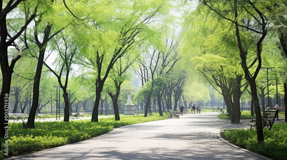 Fototapeta premium Serene Spring Park Pathway with Greenery