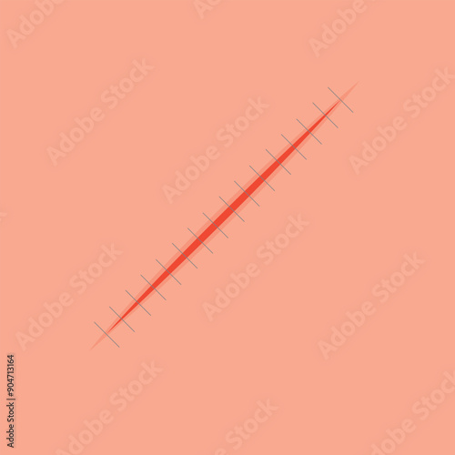 Cut suture scar vector icon. First aid injury stitch skin concept wound