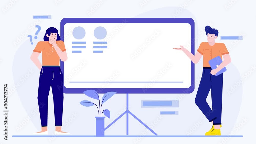 illustration of business teamwork showing infographics animated video