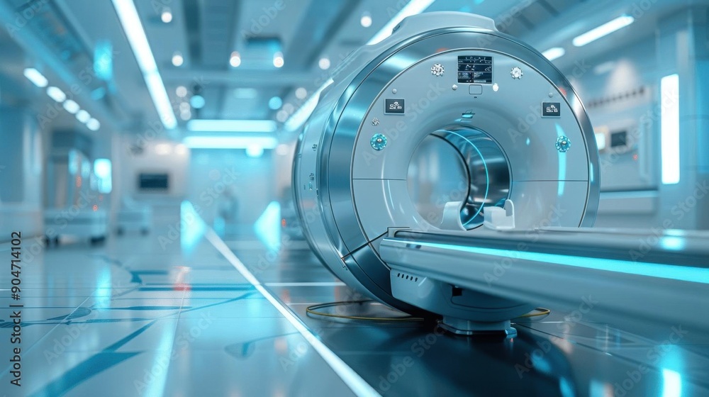 Futuristic MRI machine in a high-tech medical facility, showcasing advanced technology and precision in diagnosing health conditions. Futuristic MRI machine in a high-tech medical facility, showcasing advanced technology and precision in diagnosing health conditions.