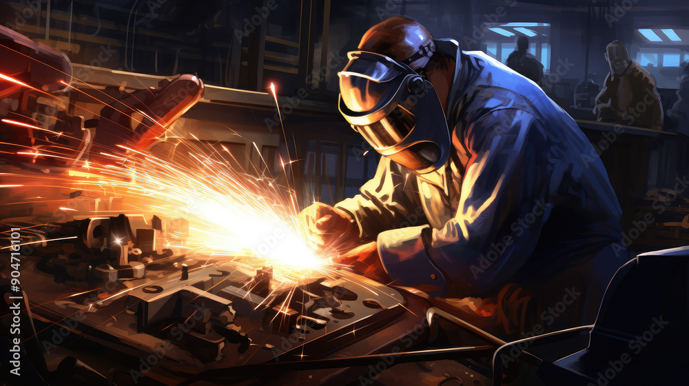 Intense Welding in Industrial Workshop Intense Welding in Industrial Workshop