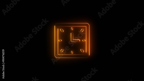 Technology clock icon animation, glowing neon stopwatch. 