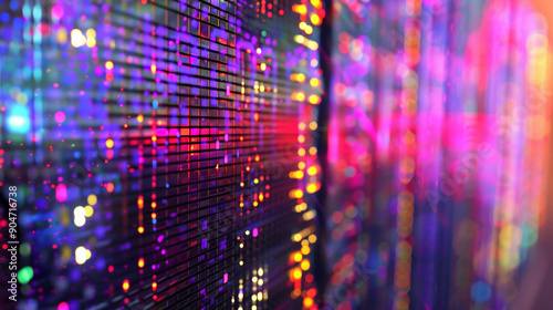 Wallpaper Mural 3D computer server rack and engine room in holographic vibrant color neon lights pointilist style with futuristic rainbow colors background Torontodigital.ca