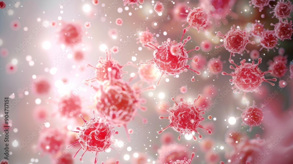 Microscopic Dance of Cancer Cells: A haunting and abstract 3D illustration depicting a swirling mass of cancer cells in a microscopic view. The vibrant pink hues and ethereal glow illuminate the chill Microscopic Dance of Cancer Cells: A haunting and abstract 3D illustration depicting a swirling mass of cancer cells in a microscopic view. The vibrant pink hues and ethereal glow illuminate the chill