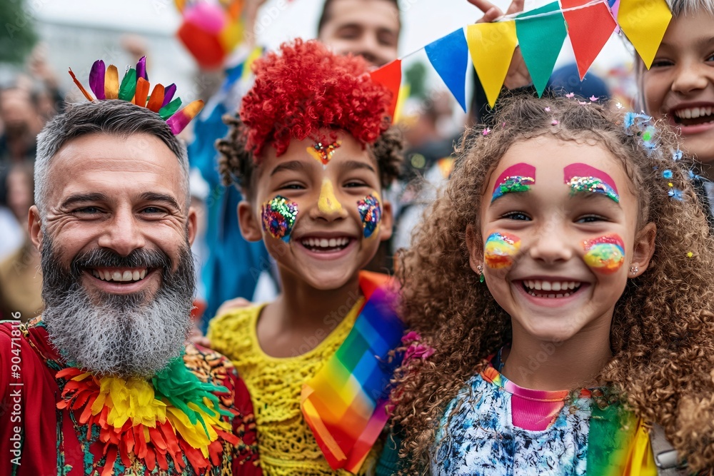 12. A group of people of different ages and backgrounds holding small flags, smiling and celebrating together in a park 12. A group of people of different ages and backgrounds holding small flags, smiling and celebrating together in a park