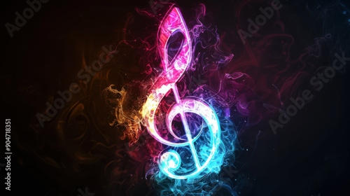 A colorful musical note with a flame on it