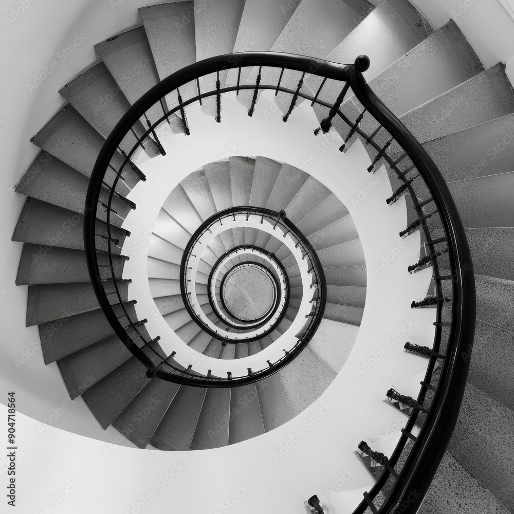 Obraz premium A captivating black and white spiral staircase design showcasing elegant curves and style.