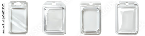 Collection of Plastic Blister Pack With Hang Tab On Transparent Png Background For Custom Retail Packaging Mockup . Generative ai