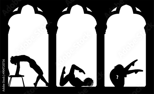 baile, danza, silueta, bailarina, danza ritmica, silueta, deporte, ballet, vector, ballet, movimiento, ventanal, contraluz