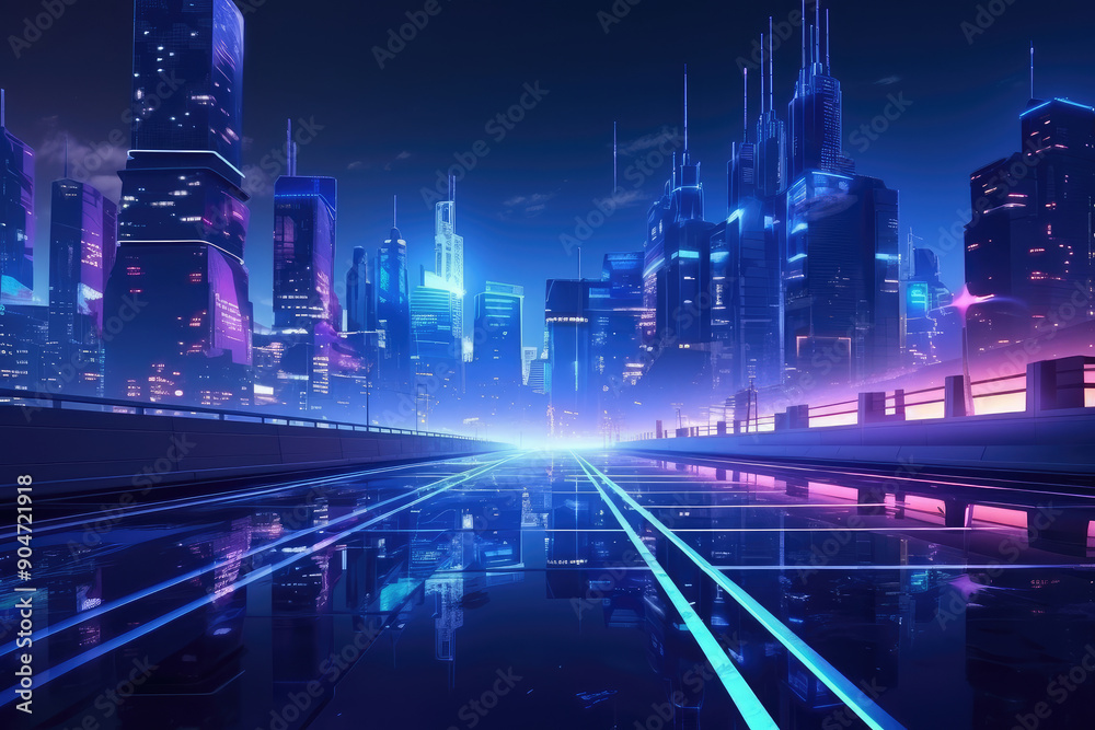 Fototapeta premium Neon Glow: Future Cityscape at Twilight