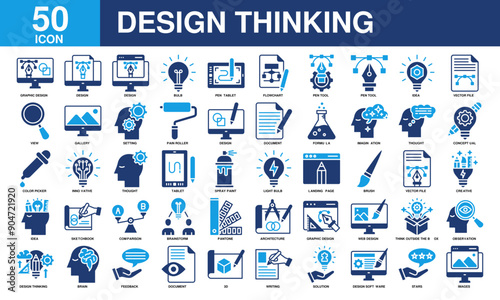 Design thinking icon collection set. Simple Color fill vector