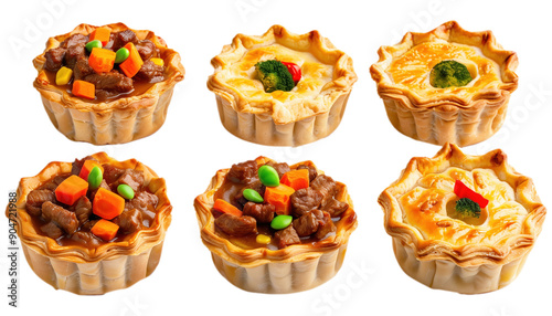 Golden Crust Traditional Beef Pot Pie Tartlet: Savory Meat Pastry Isolated on Clear Background photo