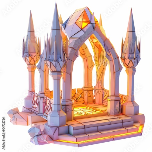 3D Render, Low Poly style of Enchanting Chamber, on isolated white background, Generative AI