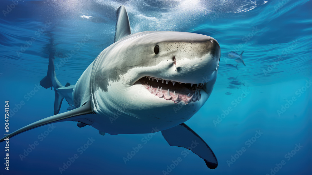 Naklejka premium Majestic Great White Shark in Crystal Blue Waters