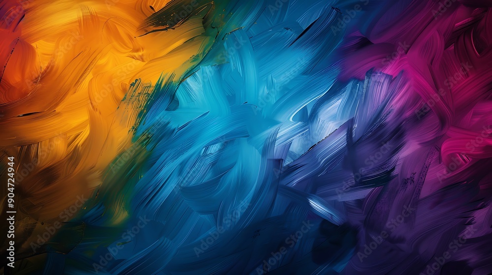 Dynamic background with a blend of green, yellow, blue, dark blue, purple, red, orange, and brown brush strokes, giving a sense of artistic expression and creativity Dynamic background with a blend of green, yellow, blue, dark blue, purple, red, orange, and brown brush strokes, giving a sense of artistic expression and creativity