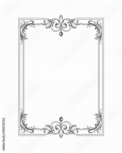 Ornate Black and White Floral Frame with Blank Center photo