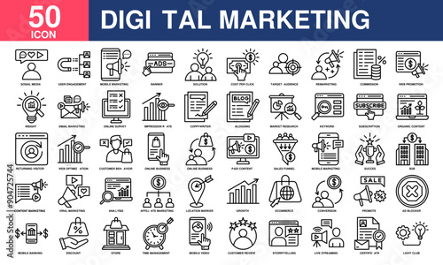 Digital marketing icon collection set. Simple Line Vector.