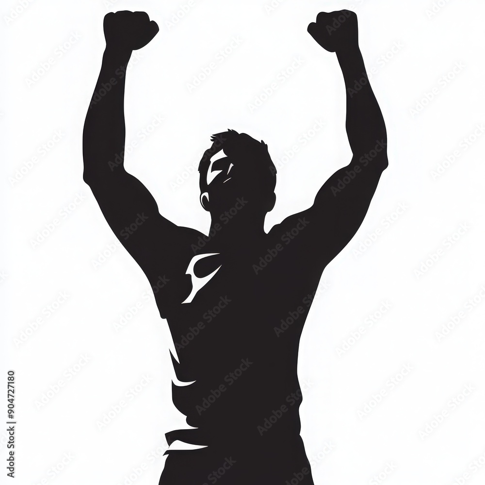 Silhouette of a victorious man celebrating success with raised arms, symbolizing achievement and triumph. Silhouette of a victorious man celebrating success with raised arms, symbolizing achievement and triumph.