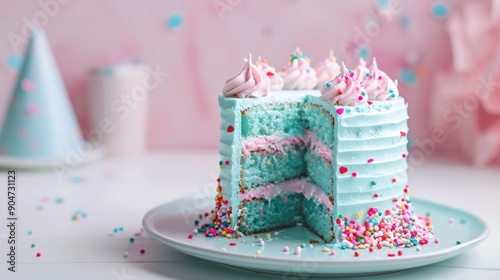 Birthday Celebration: Delicious Blue Cake with Sprinkles photo