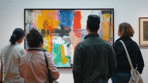 People Observing Abstract Art in a Gallery