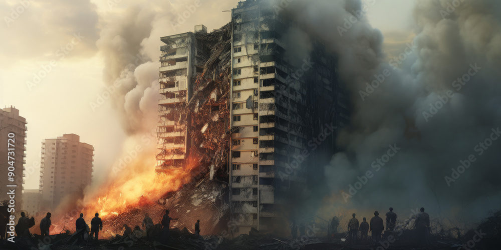 Obraz premium War-Torn Soviet High-Rise, Structural Destruction
