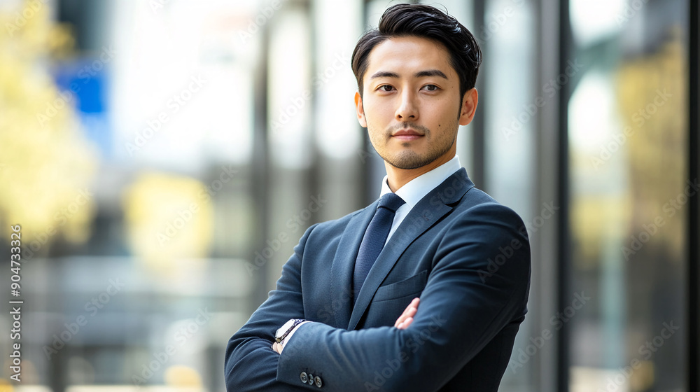 Japanese businessman in a formal suit with arms crossed Japanese businessman in a formal suit with arms crossed