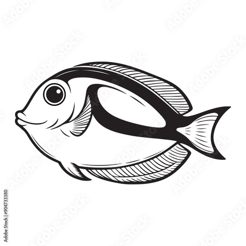 Line art of blue tank fish or Surgeonfish cartoon vector
