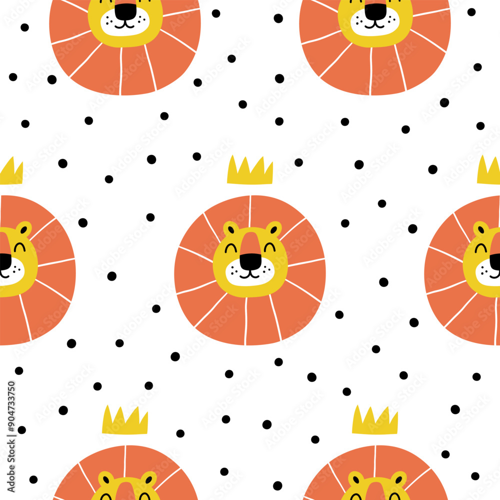 Seamless childish pattern with little lion. Cute texture for kids bedding, fabric, wallpaper, textile. Seamless childish pattern with little lion. Cute texture for kids bedding, fabric, wallpaper, textile.