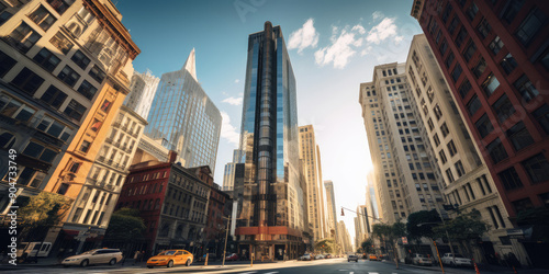 Sunrise Over Urban Cityscape with Traffic