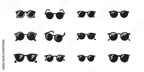 black sunglass icon set, sunglass vector collection, sunglass silhouette design collection, eyeglass vector icon
