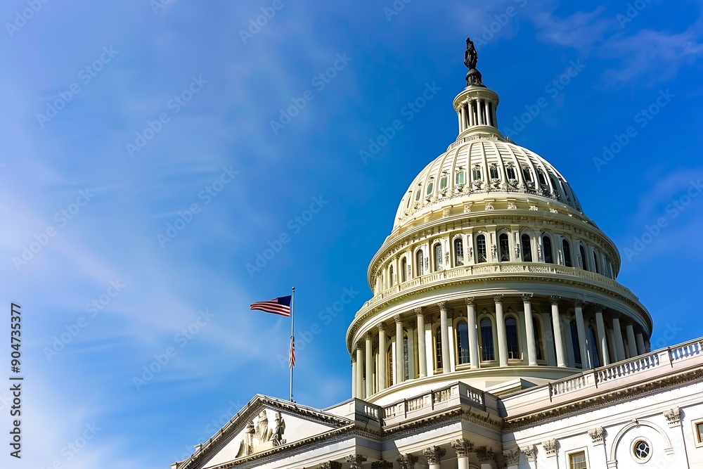 Fototapeta premium American flag and US Capitol building