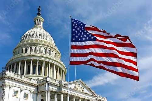 American flag and US Capitol building