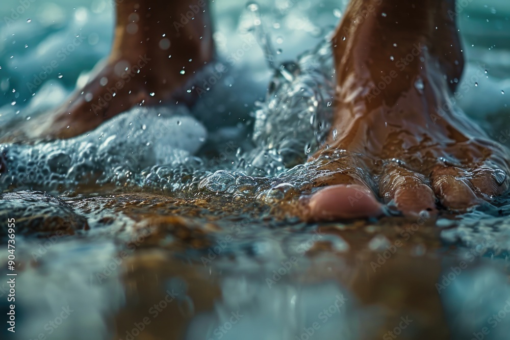 Fototapeta premium Feet splashing in ocean water